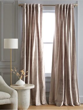 Quince Luster Velvet Curtain Panel in Silver 48x84